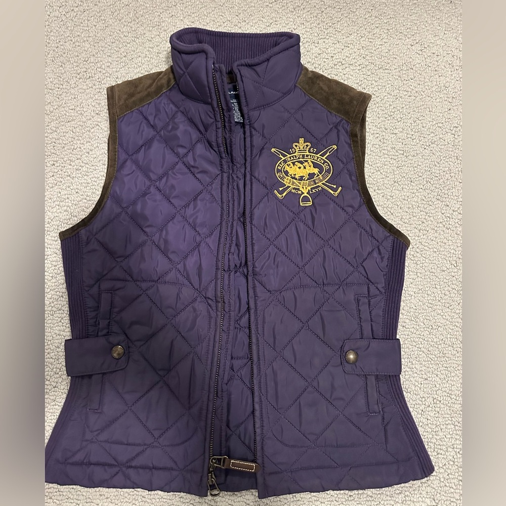 Ralph Lauren Gilet Womens Small Purple Sport Quilted Equestrian Bodywarmer Vest
